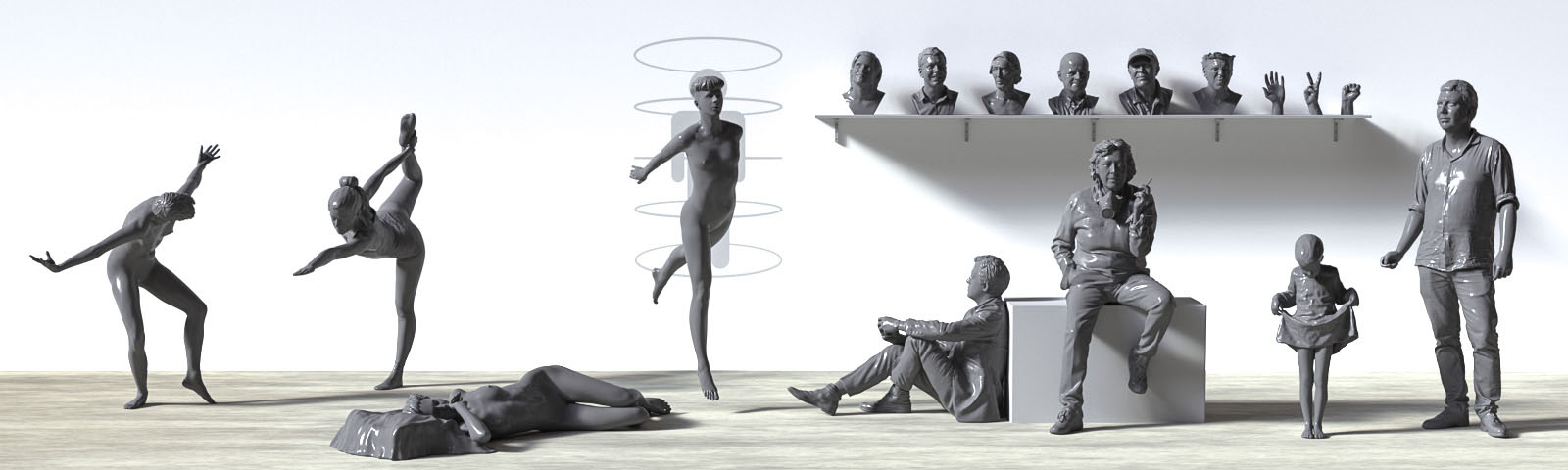 3D rendering of body, faces and hands 3d scans