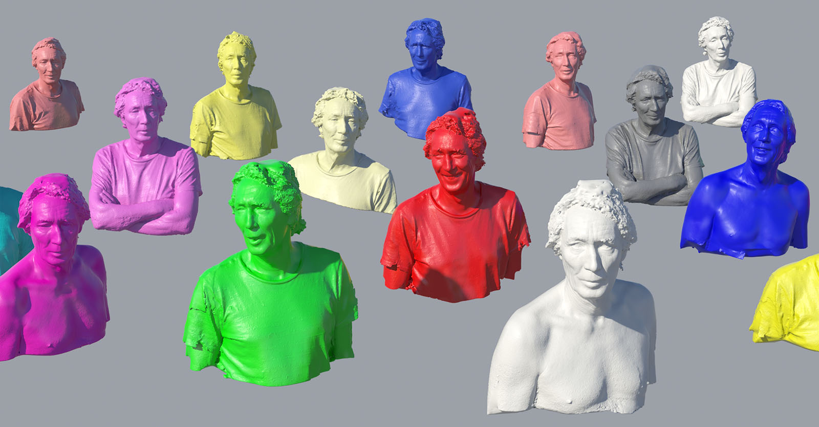 Série de scan 3D brut d'un même visage avec des expressions différentes